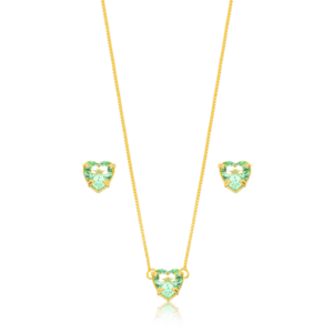 CONJUNTO CORAÇÃO TURMALINA VERDE