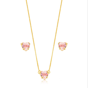 CONJUNTO CORAÇÃO CRISTAL ROSA
